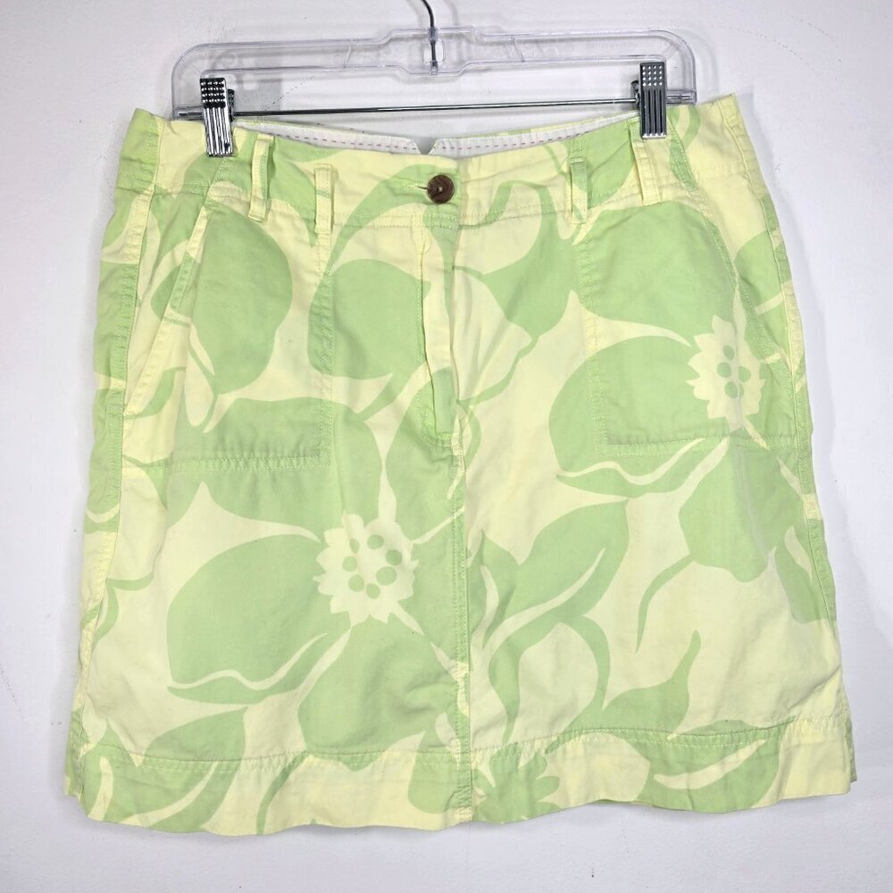 Lands' End Yellow Green Floral Y2K Flap Pocket Skort Skirt